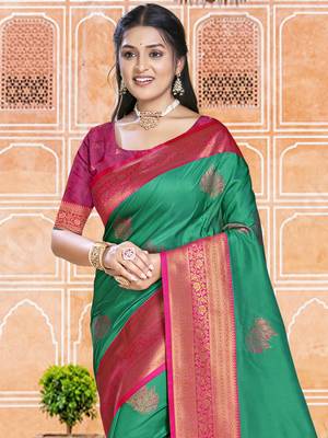 Sangam prints green silk woven work traditional saree 2