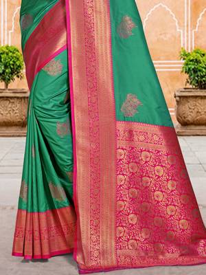 Sangam prints green silk woven work traditional saree 3