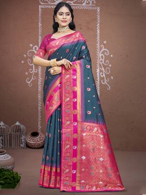 Sangam prints rama silk woven work traditional saree 1