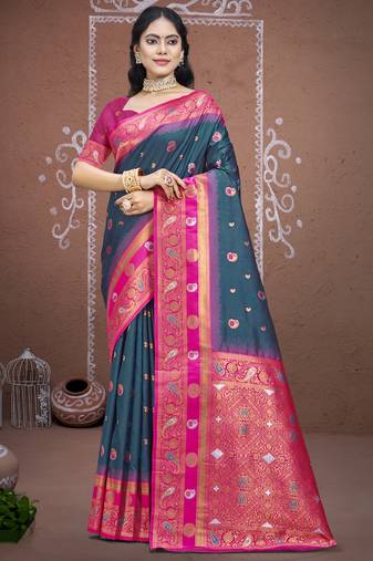 Sangam prints rama silk woven work traditional saree