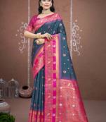 Sangam prints rama silk woven work traditional saree