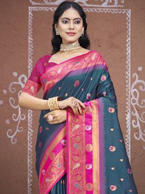 Sangam prints rama silk woven work traditional saree 2