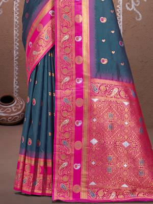 Sangam prints rama silk woven work traditional saree 3