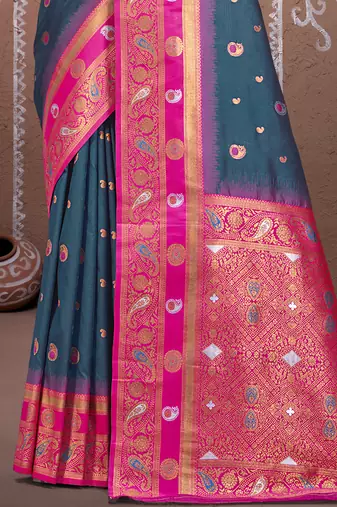 Sangam prints rama silk woven work traditional saree