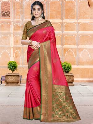 Sangam prints dark pink silk woven work traditional saree 1