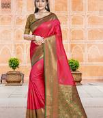 Sangam prints dark pink silk woven work traditional saree