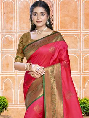 Sangam prints dark pink silk woven work traditional saree 2