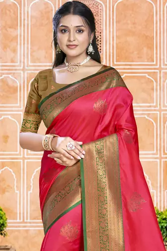 Sangam prints dark pink silk woven work traditional saree