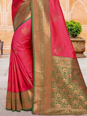 Sangam prints dark pink silk woven work traditional saree 3