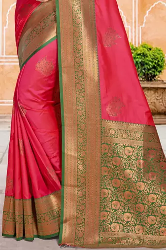 Sangam prints dark pink silk woven work traditional saree
