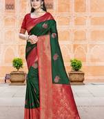 Sangam prints dark green silk woven work traditional saree