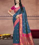 Sangam prints rama silk woven work traditional saree