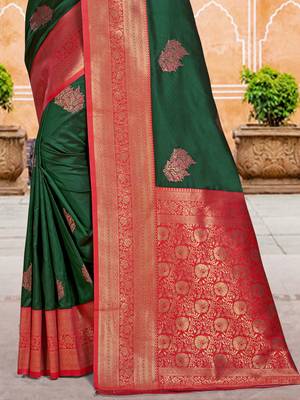 Sangam prints dark green silk woven work traditional saree 3
