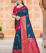Sangam prints blue silk woven work traditional saree
