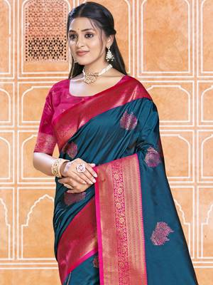 Sangam prints blue silk woven work traditional saree 2