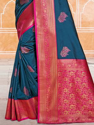 Sangam prints blue silk woven work traditional saree 3
