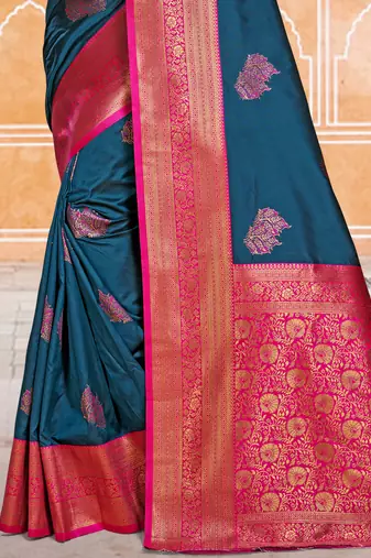 Sangam prints blue silk woven work traditional saree