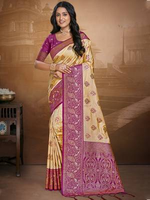 Sangam prints beige silk woven work traditional saree 1