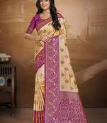 Sangam prints beige silk woven work traditional saree