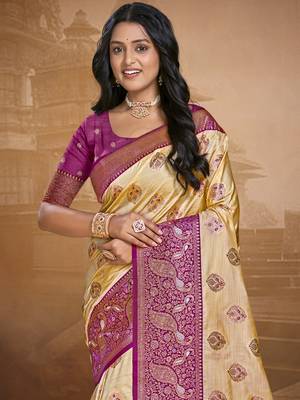 Sangam prints beige silk woven work traditional saree 2