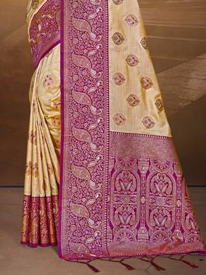 Sangam prints beige silk woven work traditional saree 3