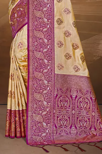 Sangam prints beige silk woven work traditional saree