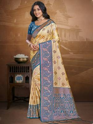 Sangam prints beige silk woven work traditional saree 1