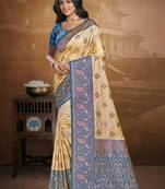 Sangam prints beige silk woven work traditional saree