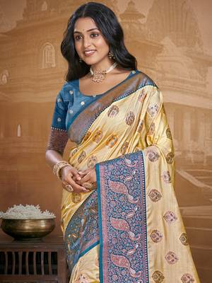 Sangam prints beige silk woven work traditional saree 2