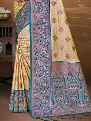 Sangam prints beige silk woven work traditional saree 3
