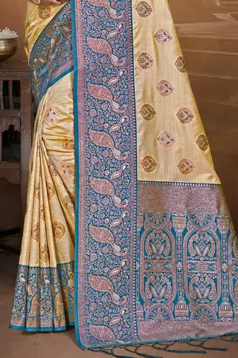 Sangam prints beige silk woven work traditional saree