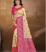 Sangam prints beige silk woven work traditional saree