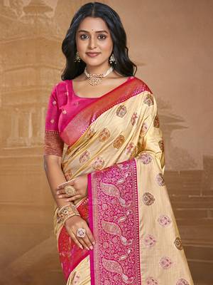 Sangam prints beige silk woven work traditional saree 2