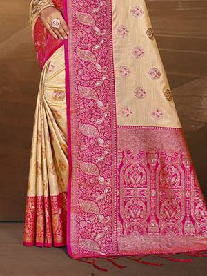 Sangam prints beige silk woven work traditional saree 3