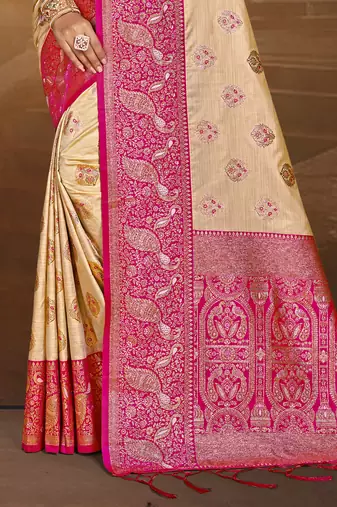 Sangam prints beige silk woven work traditional saree