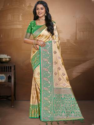 Sangam prints beige silk woven work traditional saree 1
