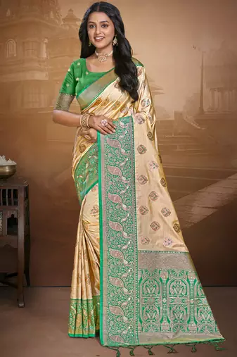 Sangam prints beige silk woven work traditional saree