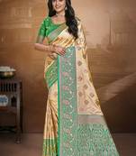 Sangam prints beige silk woven work traditional saree