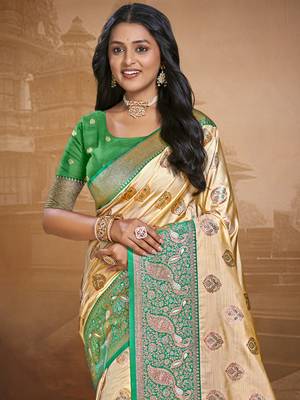 Sangam prints beige silk woven work traditional saree 2