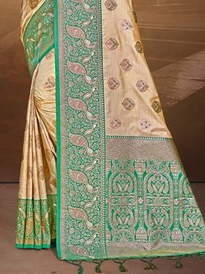 Sangam prints beige silk woven work traditional saree 3