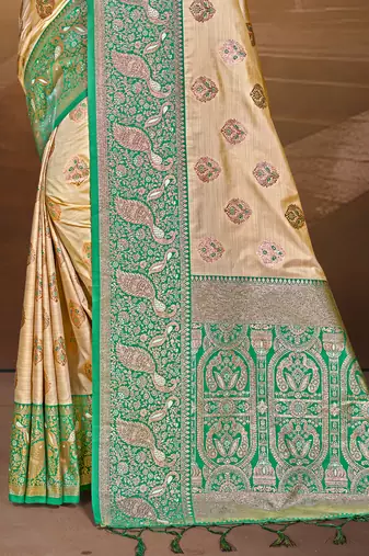 Sangam prints beige silk woven work traditional saree
