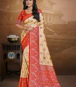 Sangam prints beige silk woven work traditional saree