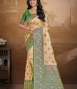 Sangam prints beige silk woven work traditional saree