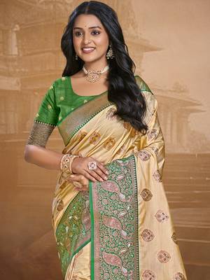 Sangam prints beige silk woven work traditional saree 2