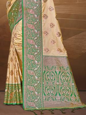 Sangam prints beige silk woven work traditional saree 3