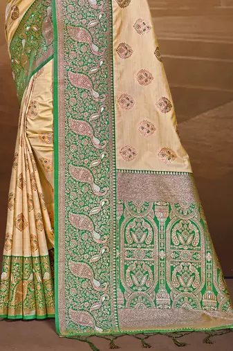 Sangam prints beige silk woven work traditional saree