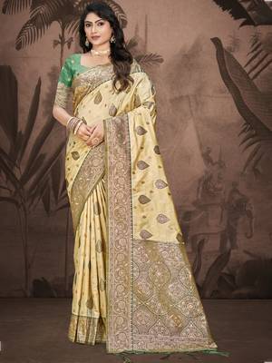 Sangam prints beige silk woven work traditional saree 1