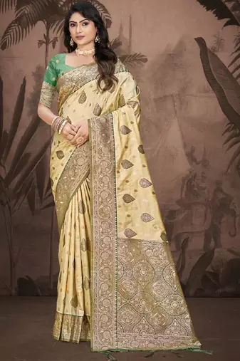 Sangam prints beige silk woven work traditional saree