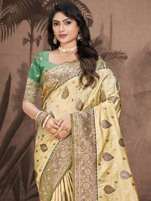 Sangam prints beige silk woven work traditional saree 2