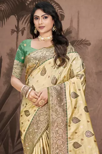 Sangam prints beige silk woven work traditional saree